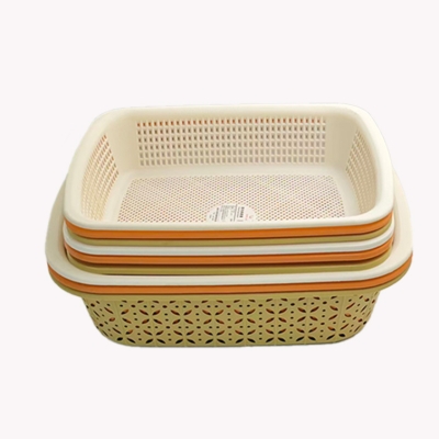 Plastic vegetable basket rectangular kitchen washing basket hollow drain large thick storage basket PP rectangular sieve
